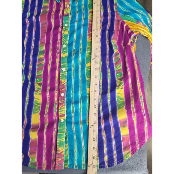 LAUREN RALPH LAUREN Women's 1X Stripe Colorful Button Up Blouse Cotton Artsy - Picture 7 of 7